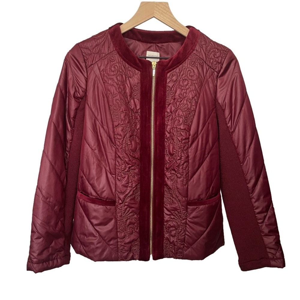 Chico's Zenergy Velvet Trim Jacket Size 0 Long Sleeve Zipper Front Open Front - Picture 3 of 11